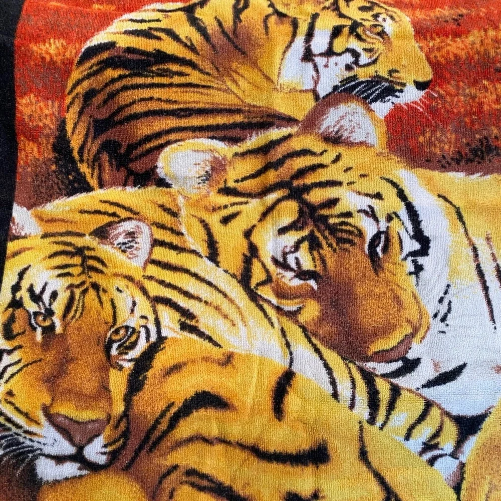 Vintage Tiger Beach Towel 100% Cotton Bold Graphic Jungle Cat 54” x 28” Tigers